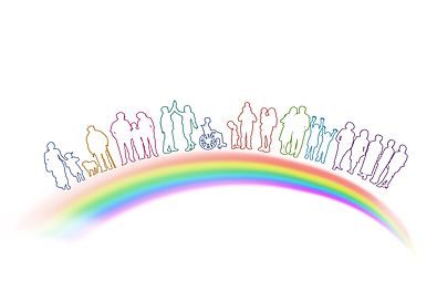 Immagine di persone disabili e arcobaleno