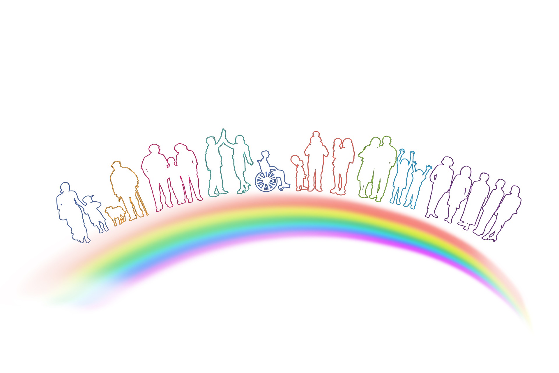 Immagine di persone disabili e arcobaleno