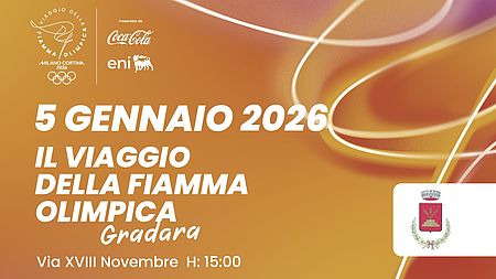 Locandina dell'evento per il passaggio della Fiamma Olimpica a Gradara lunedì 5 gennaio 2026 ore 15.00