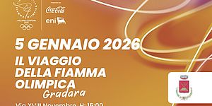 Locandina dell'evento per il passaggio della Fiamma Olimpica a Gradara lunedì 5 gennaio 2026 ore 15.00