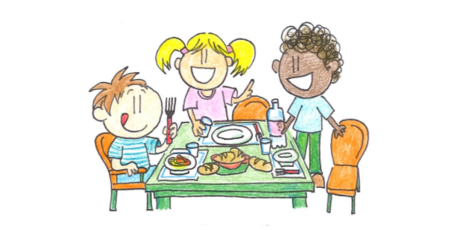 Disegno di bambini che mangiano